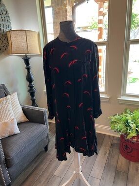 Bimba Y Lola Black Long Sleeve Dress with Red Accent Arcs